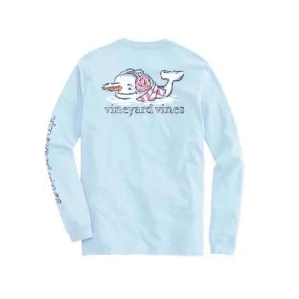 NWT Vineyard Vines Kids Sky Blue Long sleeved Tee snow holiday